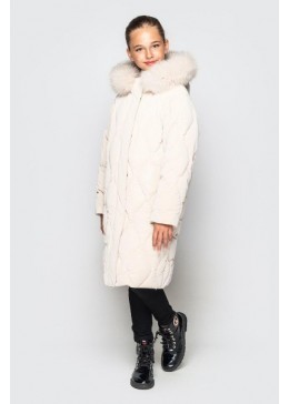 Cvetkov кремово-бежевая зимняя удлиненная куртка для девочки Дебра
